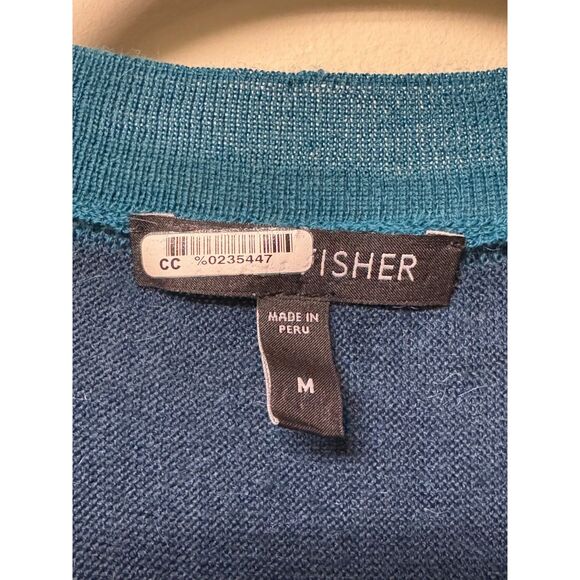 EILEEN FISHER Artic Green Royal Alpaca Colorblock V-Neck Sweater, Sz M - Picture 7 of 9